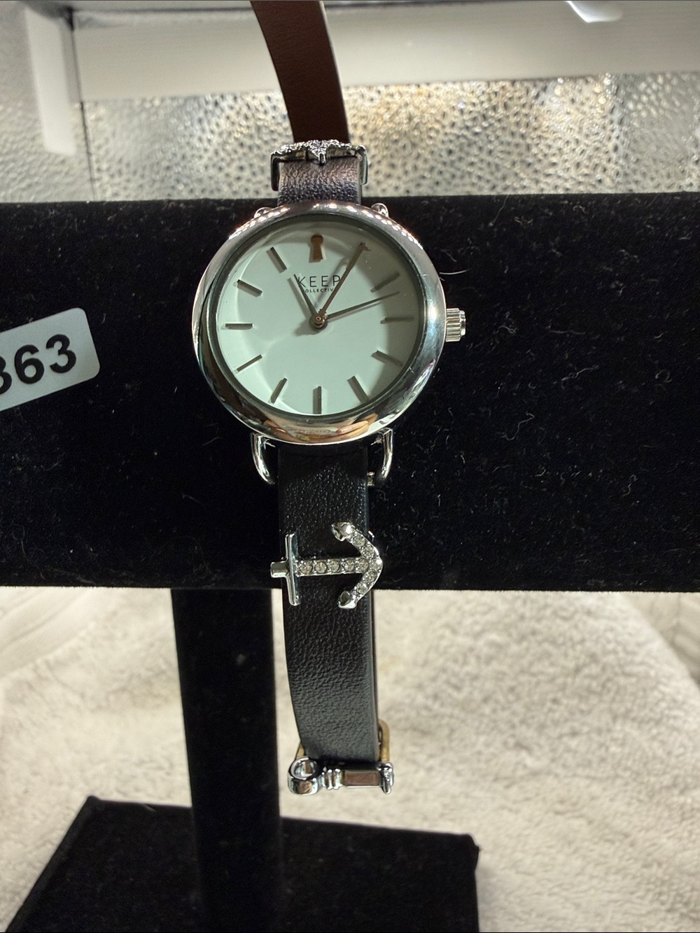 KEEP Collective Dark Brown Strap Watch with Silver Anchor Charm